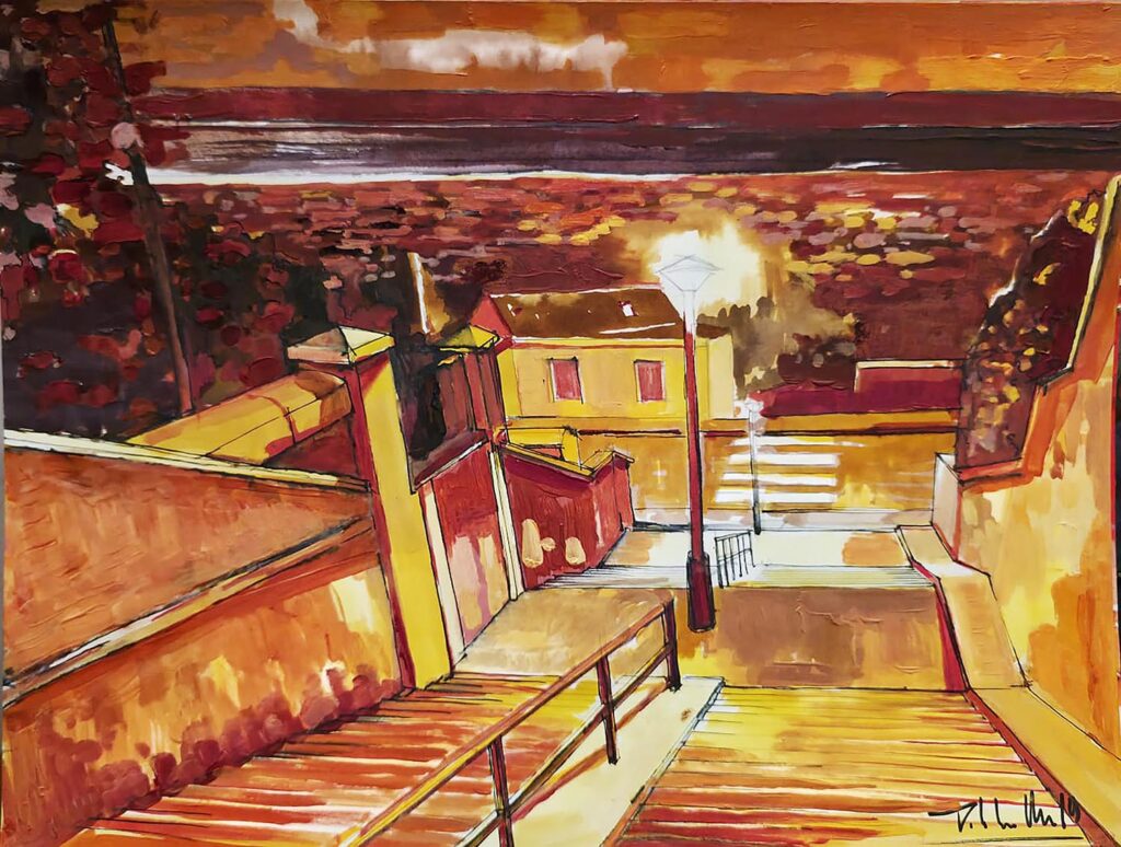 LE HAVRE 2- ESCALIERS RUE PASTEUR-ENCRE ET ACRYLIQUE SUR PAPIER-41 X 31-2019