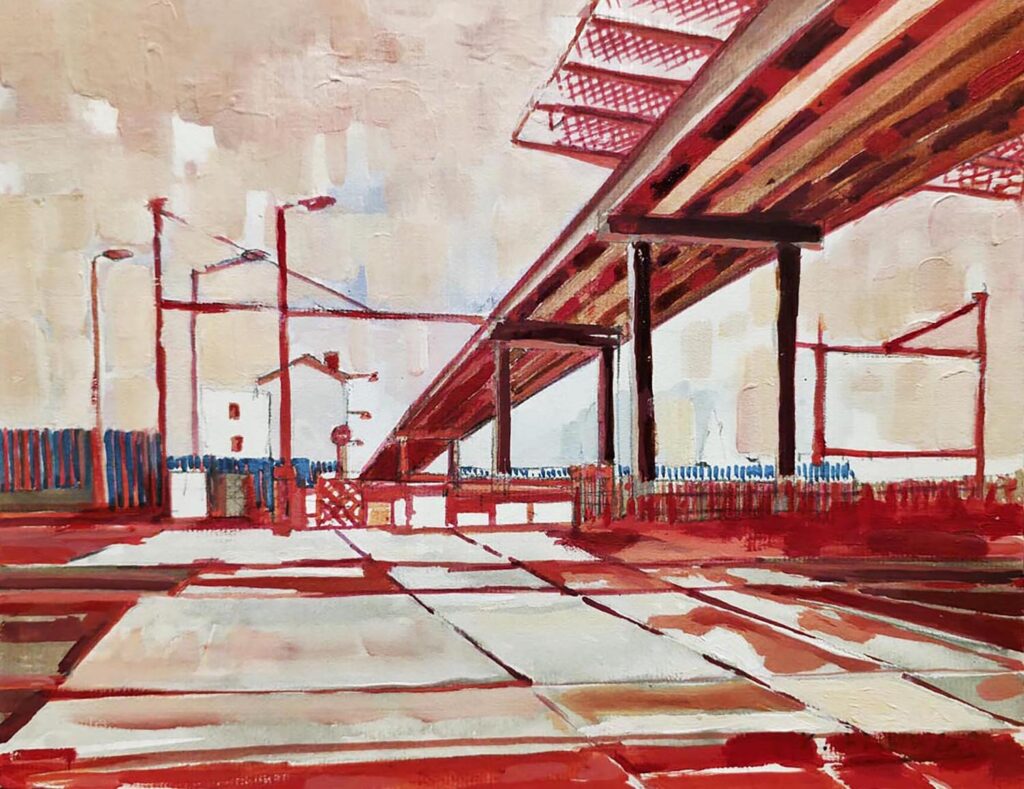 LE HAVRE 3- VOIE FERREE-ACRYLIQUE SUR PAPIER-30,5 X 20,5-2019