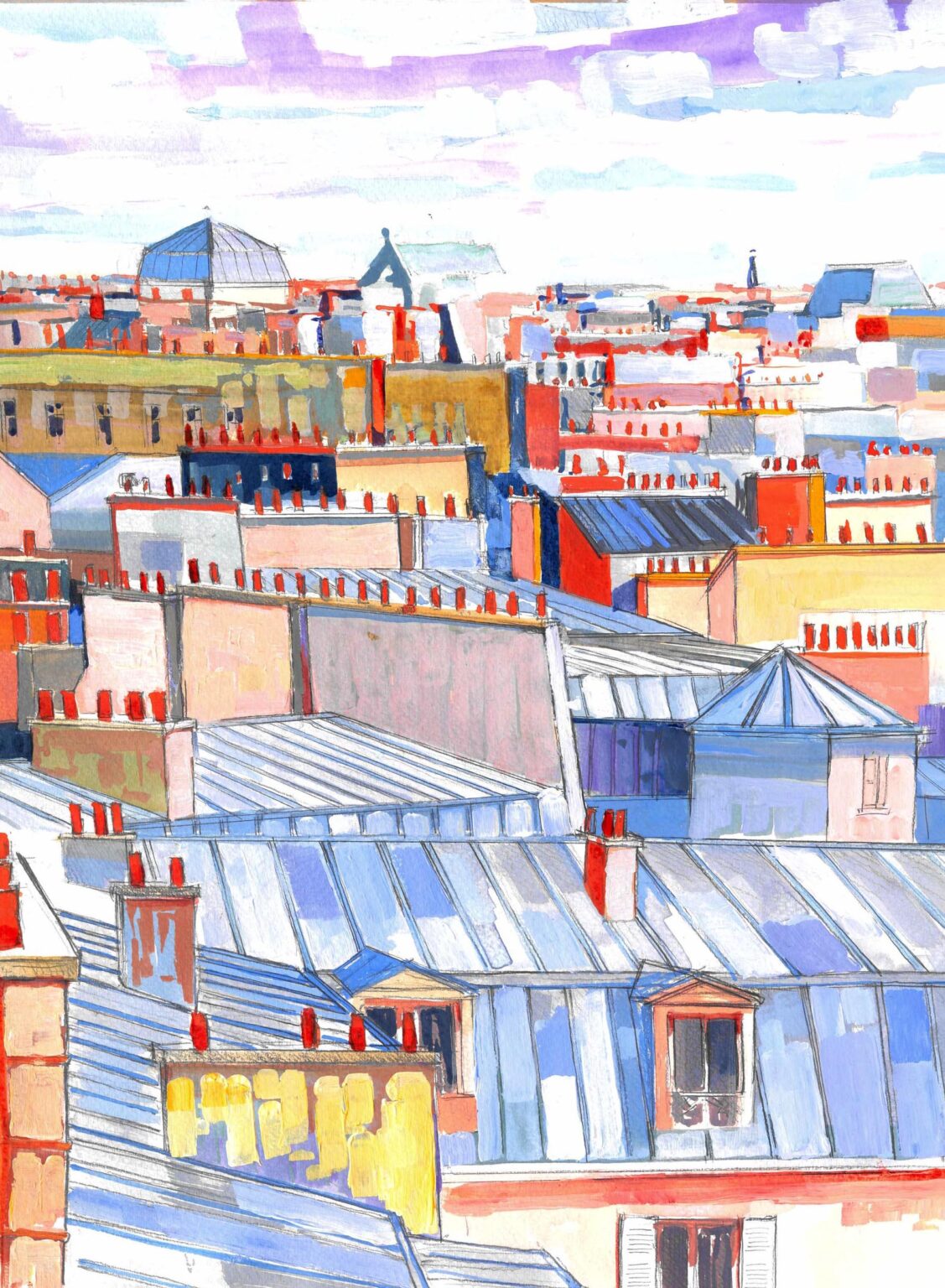 TOITS DE PARIS 11- TOITS DE PARIS-ENCRE ET ACRYLIQUE SUR PAPIER-41 X 31-2022