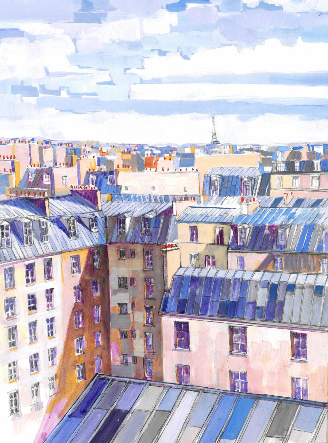 TOITS DE PARIS 12- TOITS DE PARIS-ENCRE ET ACRYLIQUE SUR PAPIER-41 X 31-2022