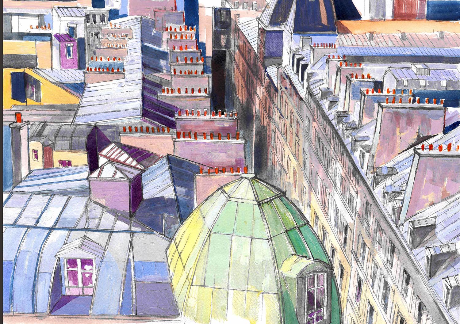 TOITS DE PARIS 13- TOITS DE PARIS-ENCRE ET ACRYLIQUE SUR PAPIER-41 X 31-2022