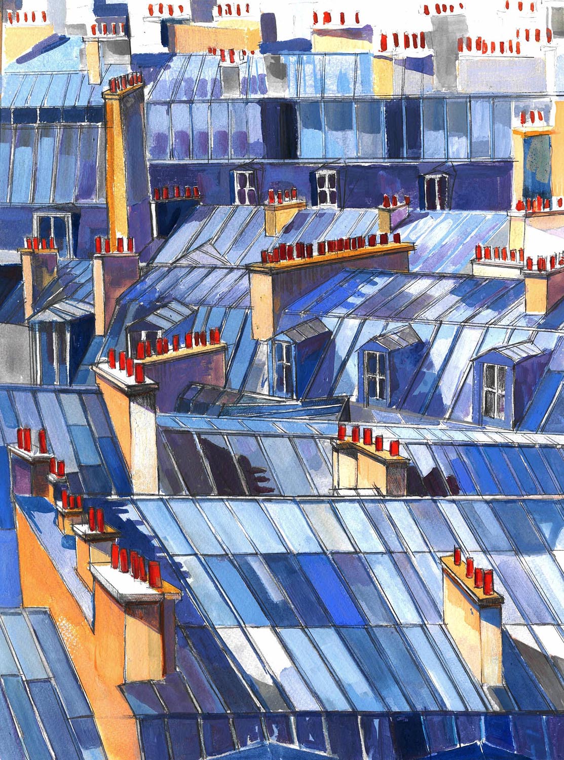 TOITS DE PARIS 4- TOITS -ACRYLIQUE SUR PAPIER-41 X 31-2022