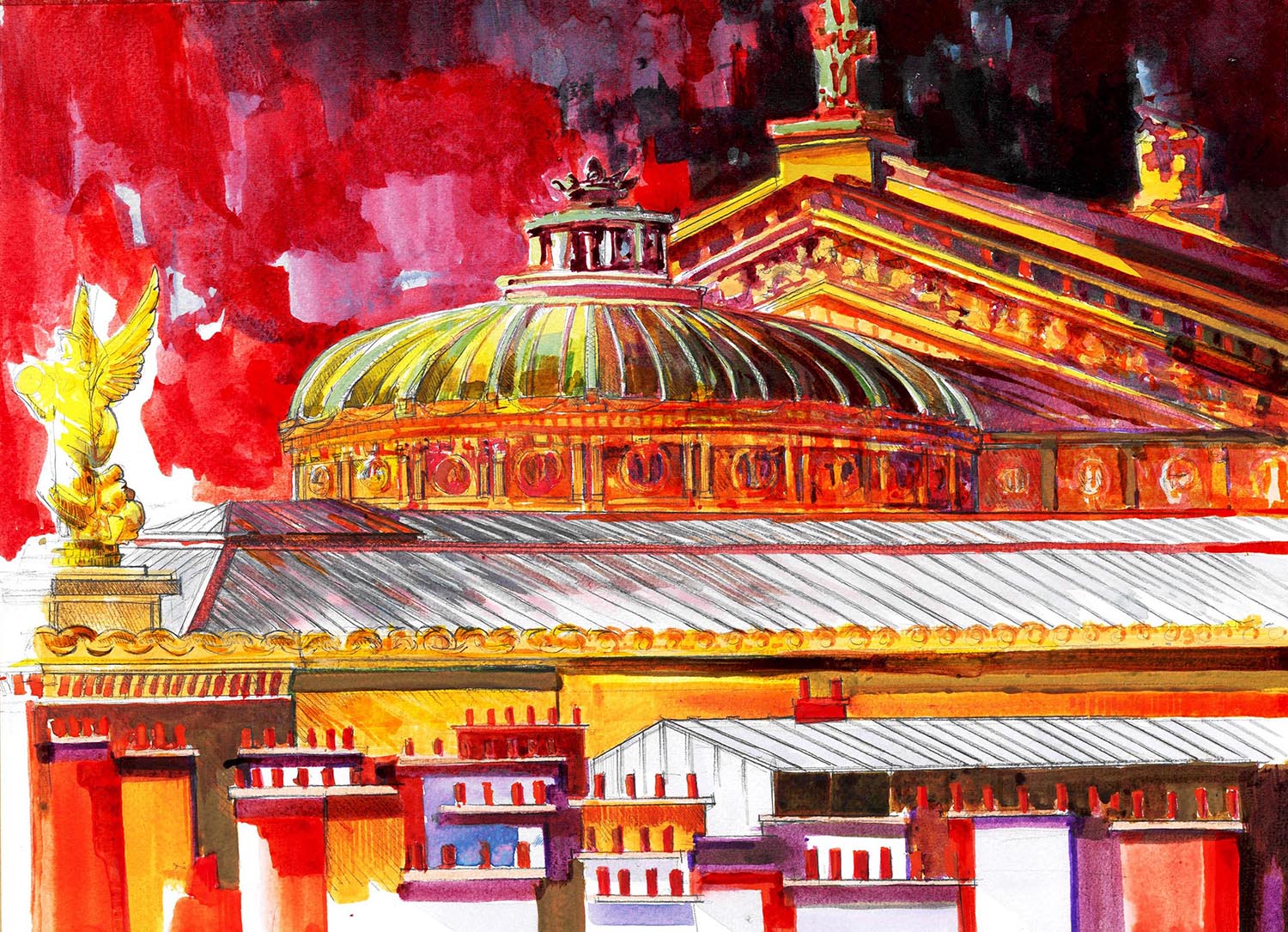 TOITS DE PARIS 5- OPERA-ENCRE ET ACRYLIQUE SUR PAPIER-41 X 31-2022