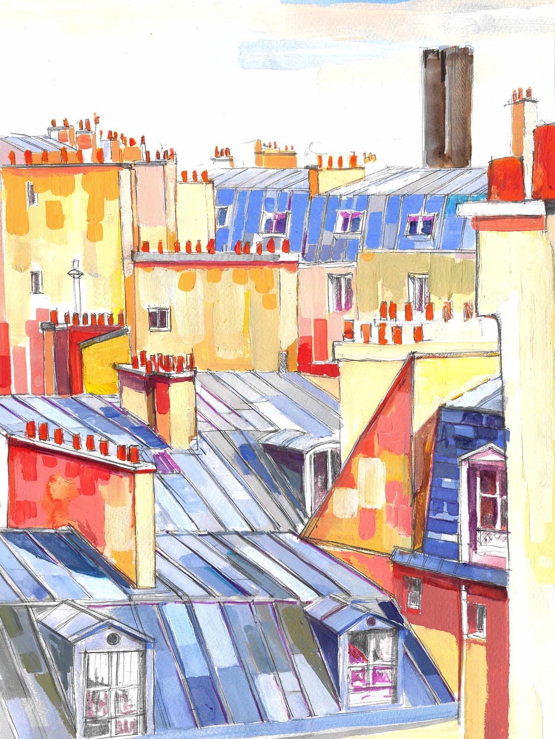TOITS DE PARIS 7- TOITS-ACRYLIQUE SUR PAPIER-41 X 31-2022