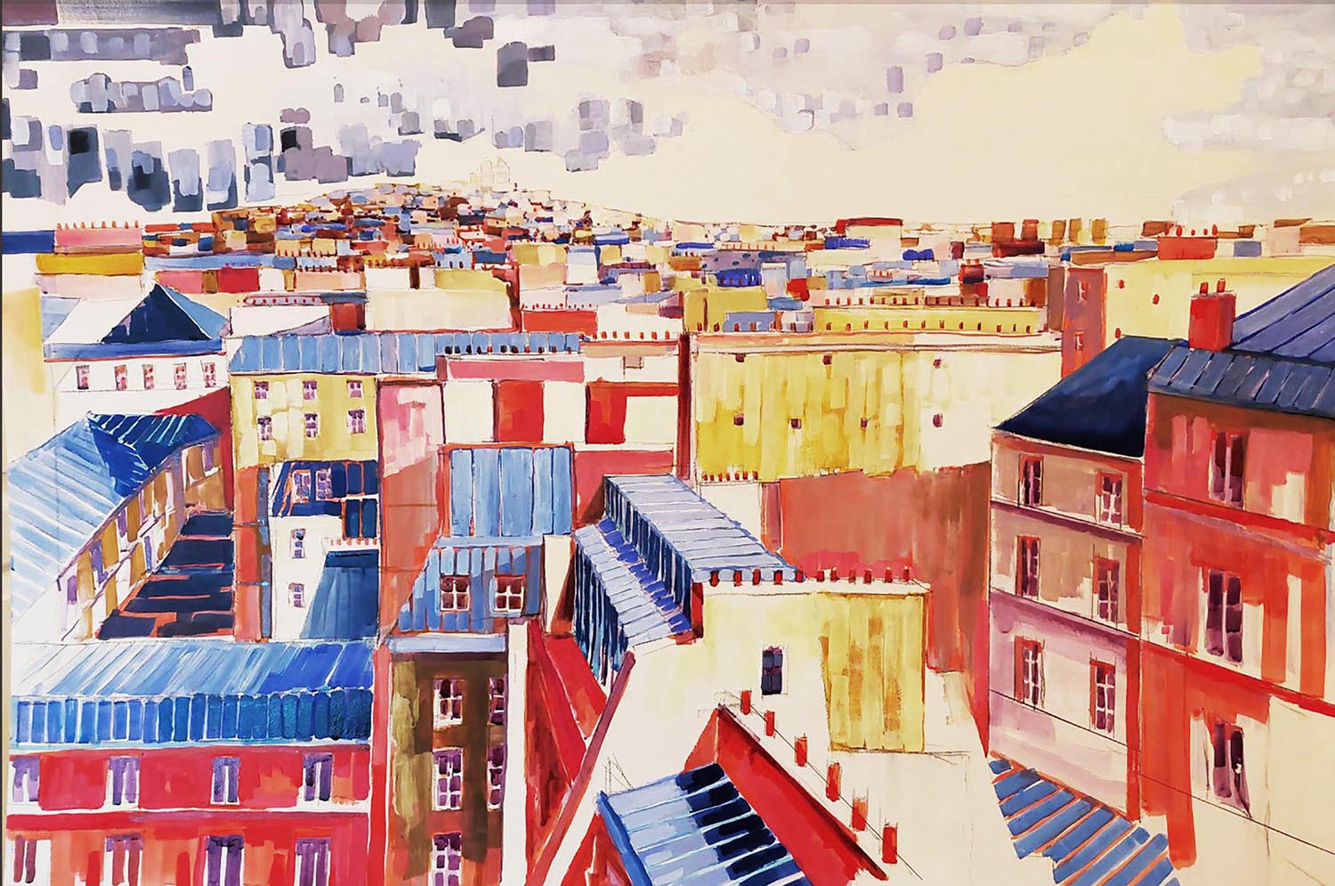 TOITS DE PARIS 9- TOITS DE PARIS-ENCRE ET ACRYLIQUE SUR CARTON- 118 X 78 -2022